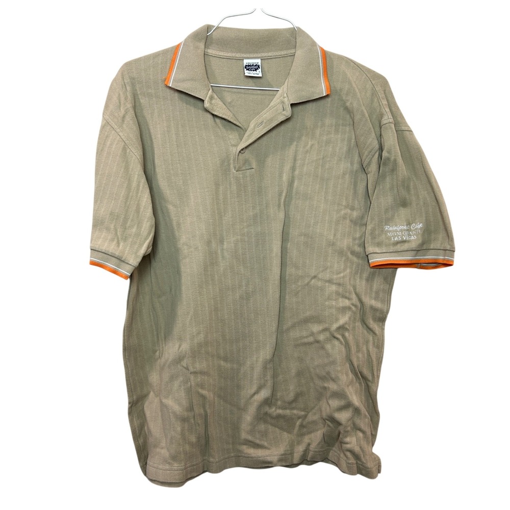 Rainforest Cafe Polo Shirt Mens Large Tan MGM Grand Las Vegas Souvenir Textured